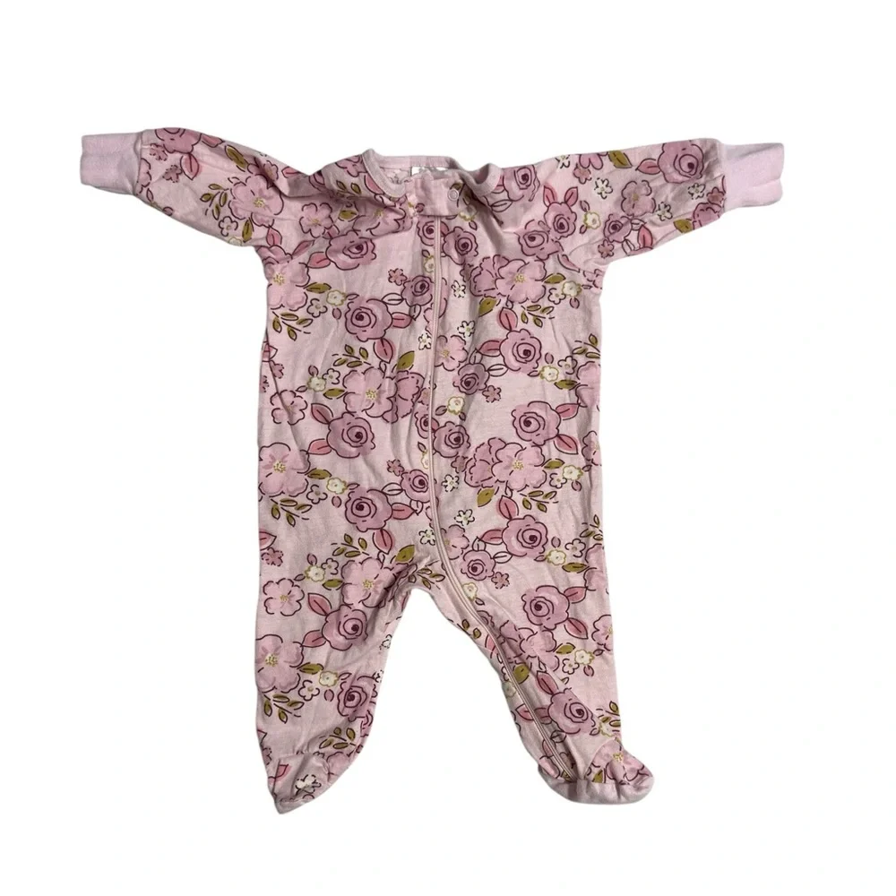 Gerber Pink Floral Baby Girl Footie Pajamas Onesie Size 0-3 Months